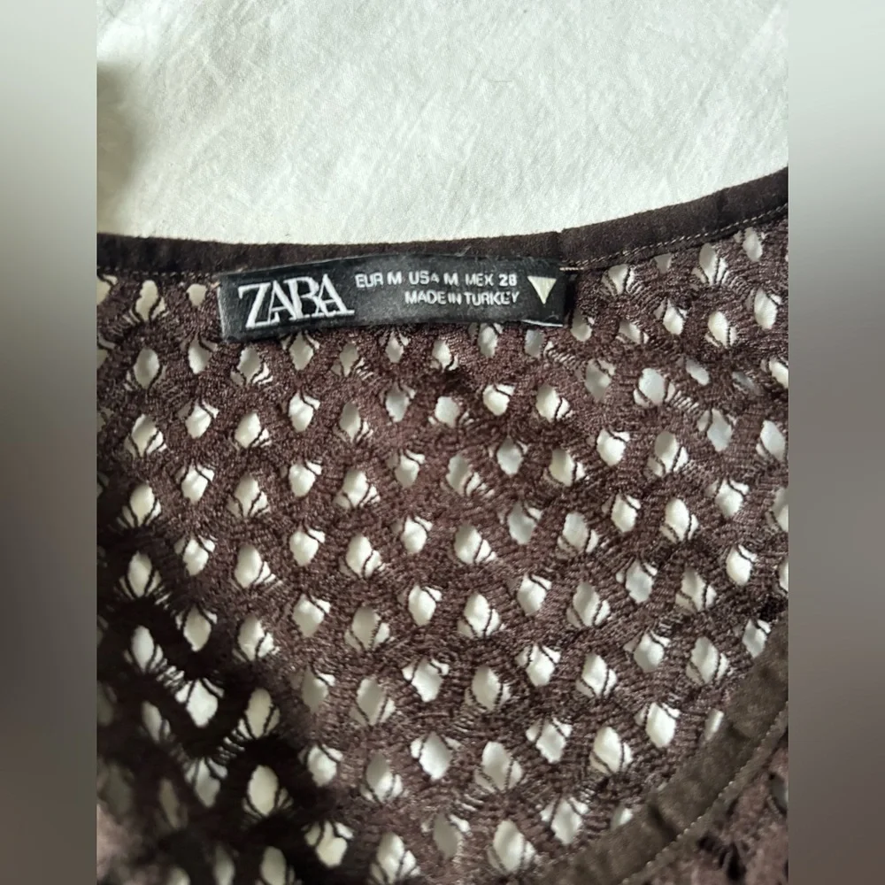 ZARA Brown Crochet Mesh Bodysuit – Size M - Picture 2 of 2